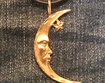 Bronze Crescent Moon & Star - Pendant Necklace