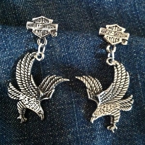 Silver Harley Davidson Shield and Eagle Earrings image 1