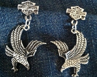 Silver  Harley Davidson Shield and Eagle Earrings