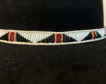 Beaded Hatband -  Pearl White, Black, Turquoise w Gold