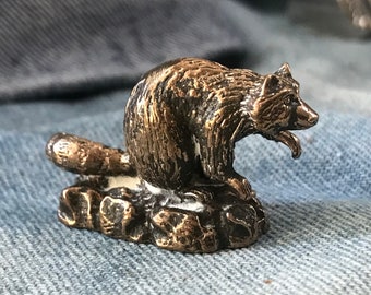 Bronze Racoon Statue - Miniature