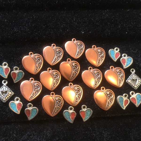 25 Heart Charms -Copper & Pewter   #74