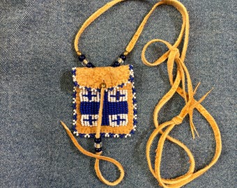 Beaded Brain Tan Leather Medicine Bag