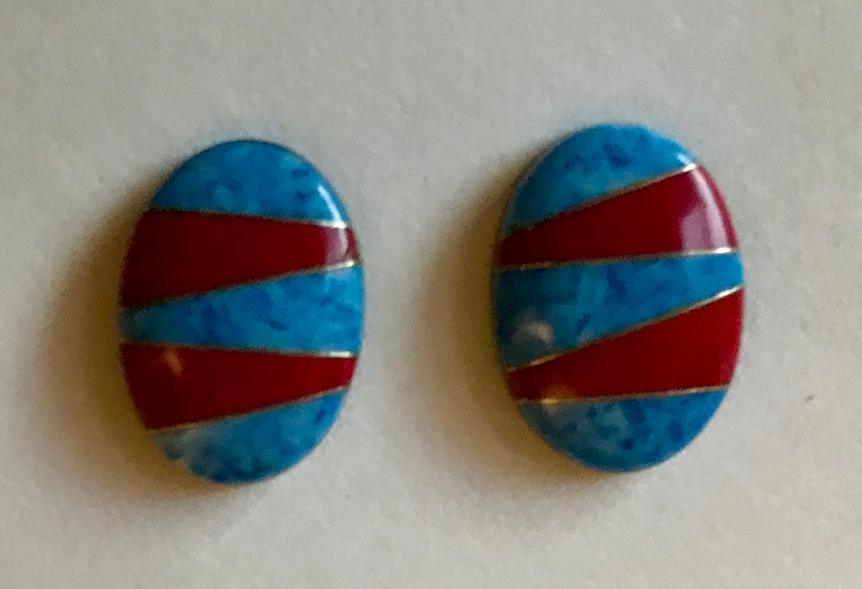 2- Denim Lapis / Red Coral Inlay Cabachons