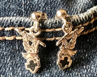 Silver Harley Davidson Eagle and Black Shield Earrings