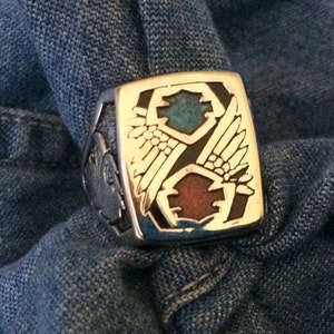 Silver HD Harley Double Shield w/ Inlay Men's Ring
