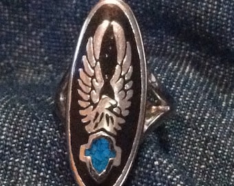 Silver HD Eagle w/ Turquoise Shield Lady's Ring - sz9