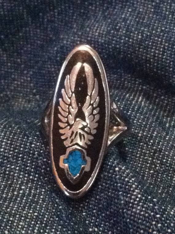Silver HD Eagle w/ Turquoise Shield Lady's Ring