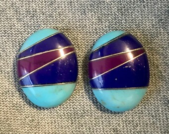 2- Turquoise / Sugilite / Lapis Inlay Cabachons - 15x20 mm