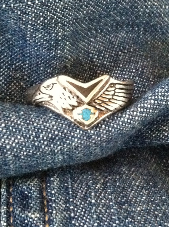 Silver Biker Eagle Wings & Turquoise Shield Band R
