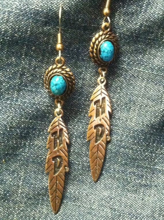 Copper  Harley Davidson Feather w/ Turquoise Ston… - image 3