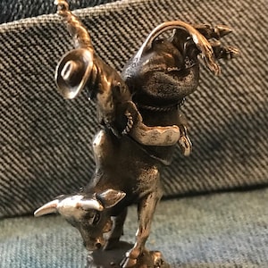 Solid Bronze Bull Rider Statue - Miniature