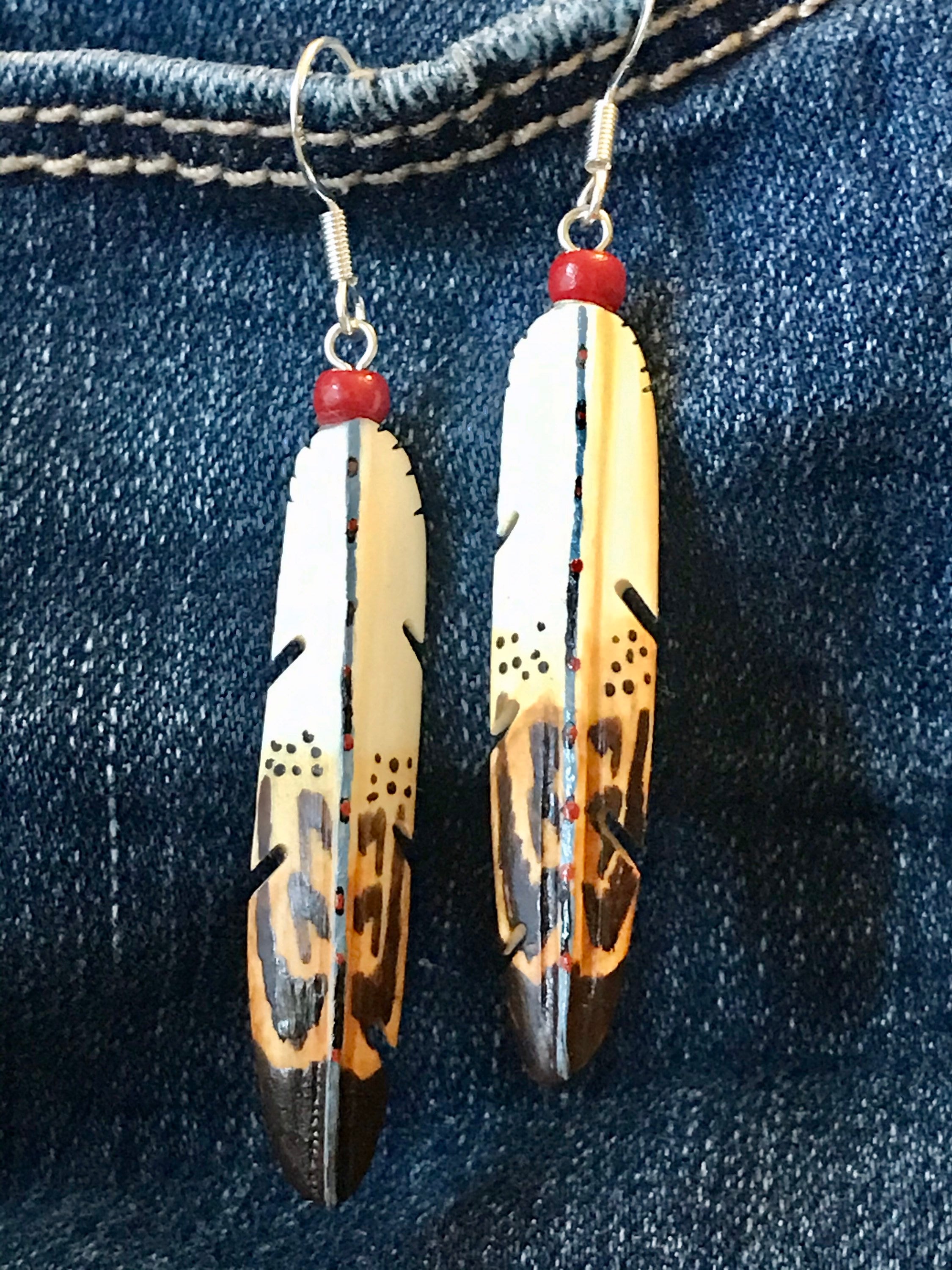 Carved Bone Feather Earrings Etsy