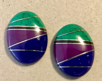 2- Lapis / Sugilite / Turquoise Inlay Cabachons