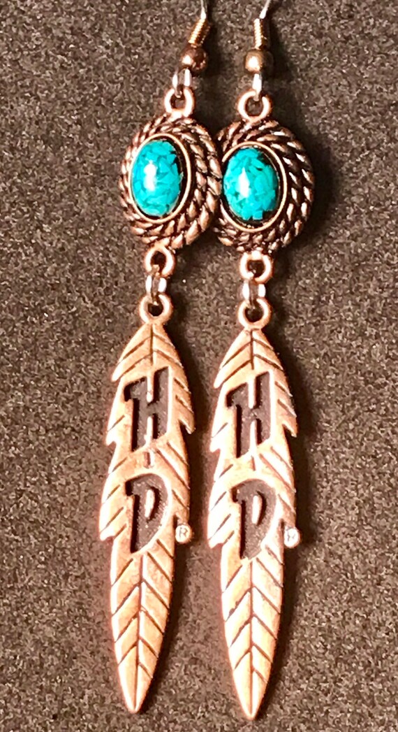 Copper  Harley Davidson Feather w/ Turquoise Ston… - image 2