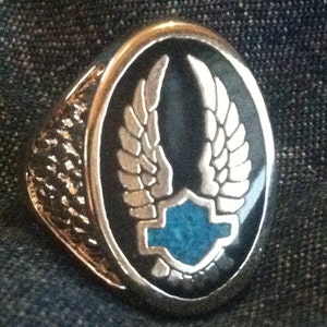 Silver HD Biker Wings & Turquoise Shield Ring