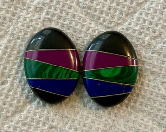 2- Lapis / Sugilite / Jett / Malachite Inlay Cabochons   18x 25mm