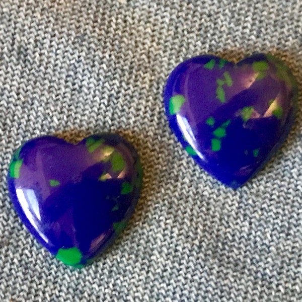 2 - Azurite /Crysacholla Heart Shape Cabachons -15mm x 15mm