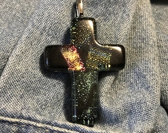 Dichroic Glass Cross Pendant   - Art Glass - Ornament -