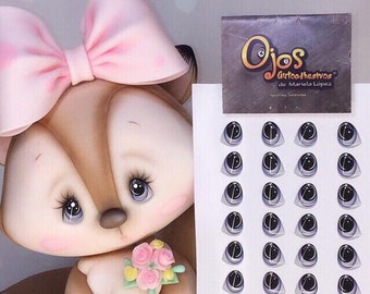 EYES 3D STICKERS, ojos 3D model #036 autoadhesivos Diego Dutra, cold porcelain, porcelana fria, foam art, crafts for dolls
