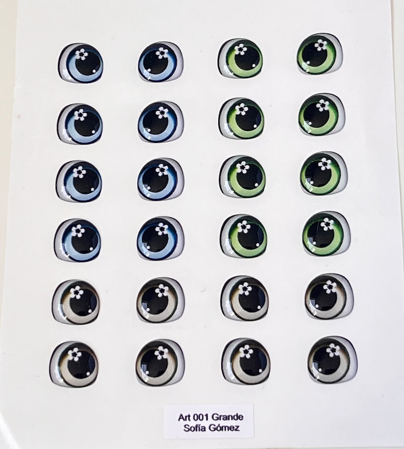 Resin Eyes assorted colors with a flower inside, 3D eyes adhesive stickers supplies for crafts dolls, Set of 12 pairs. image 4