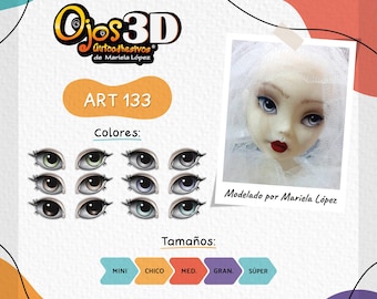 EYES 3D STICKERS, ojos 3D model #133 autoadhesivos de Mariela Lopez cold porcelain, porcelana fria, foam art crafts, for dolls