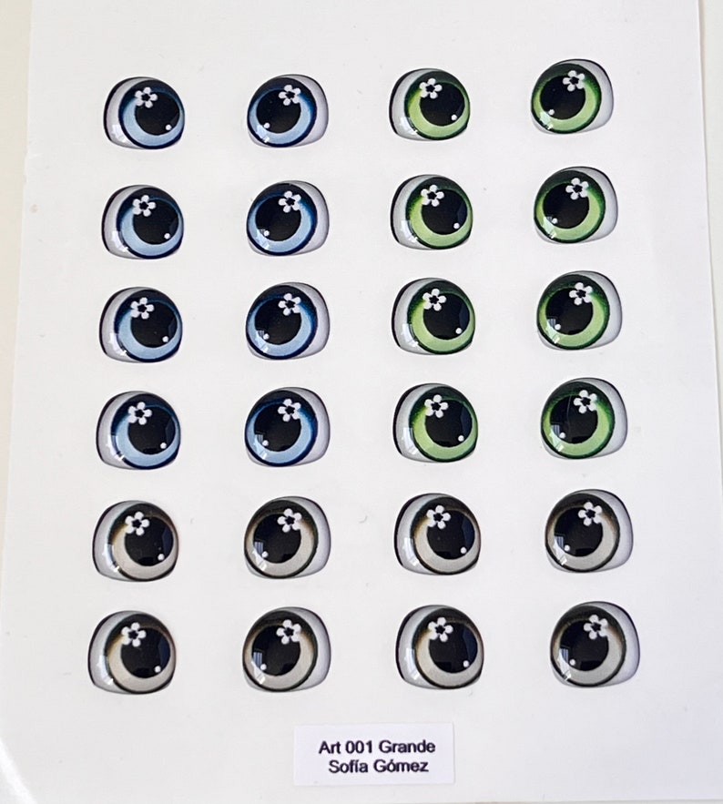 Resin Eyes assorted colors with a flower inside, 3D eyes adhesive stickers supplies for crafts dolls, Set of 12 pairs. image 2