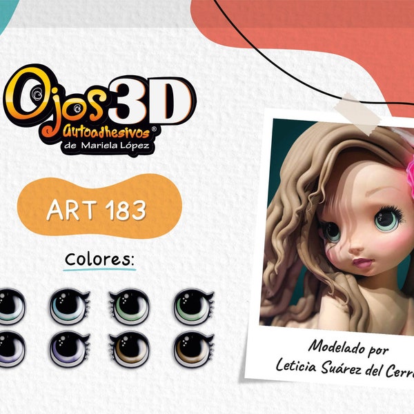 EYES 3D STICKERS, #183 ojos 3D autoadhesivos ,de Mariela Lopez,cold porcelain,porcelana fria,polymer clay ,foam art crafts, Eye for dolls.