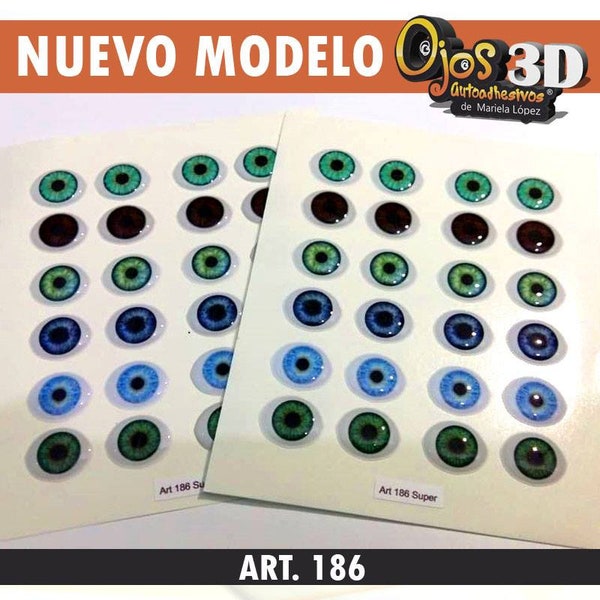 EYES 3D STICKERS, ojos 3D model #186 autoadhesivos de Mariela Lopez cold porcelain, porcelana fria, foam art crafts, for dolls