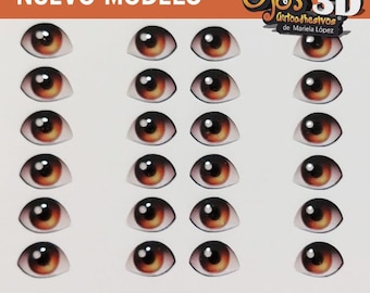 EYES 3D STICKERS, ojos 3D model #168-12 autoadhesivos de Mariela Lopez cold porcelain, porcelana fria, foam art crafts, for dolls