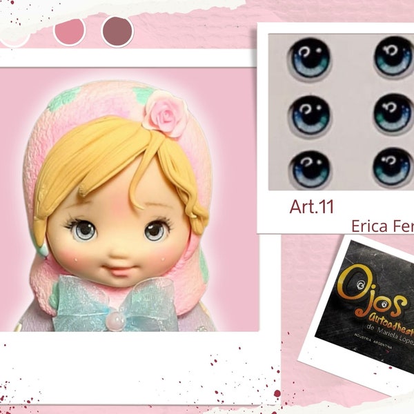 EYES 3D STICKERS, ojos 3D #011 Blue autoadhesivos Erica Ferrari, cold porcelain, porcelana fria, polymer clay, foam art crafts for dolls