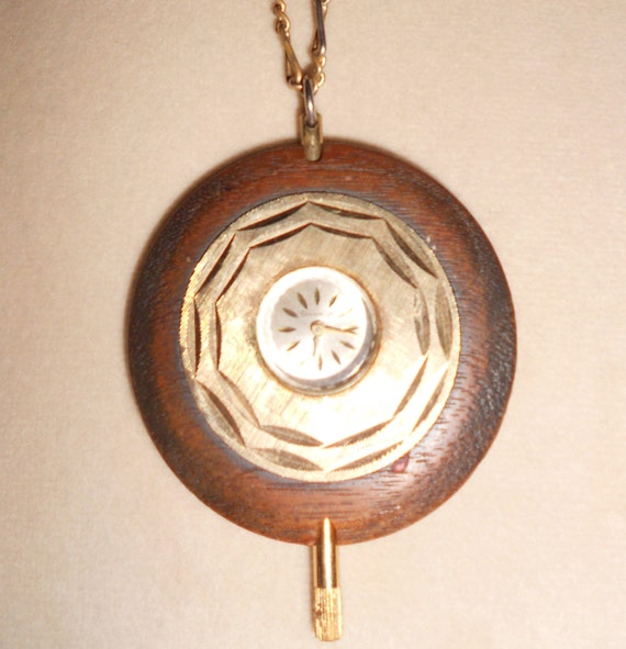 Vintage Sovereign Wood and Gold Tone Pendant Watch