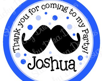 PERSONALIZED STICKERS - Custom Mustashe Birthday Personalized Labels -  Gloss Labels or Tags