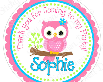 PERSONALIZED STICKERS - Adorable Girly Owl Sticker Labels  - Round Gloss Labels or Tags