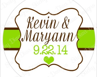 PERSONALIZED WEDDING STICKERS - Wedding Monogrammed Labels - Round Gloss Labels
