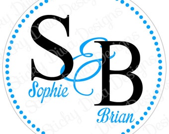 PERSONALIZED STICKERS - Custom Wedding Monogrammed Labels  -  Round Gloss Sticker Labels