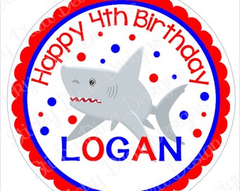PERSONALIZED STICKERS - Custom Shark Boy Birthday Personalized Labels -  Gloss Labels