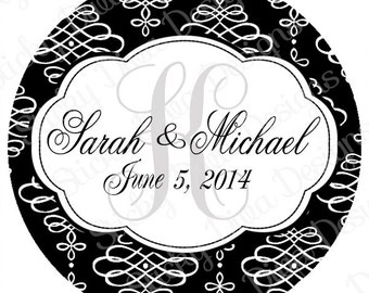 PERSONALIZED STICKERS - Custom Wedding Monogrammed Labels - Wedding Parties-  Gloss Labels