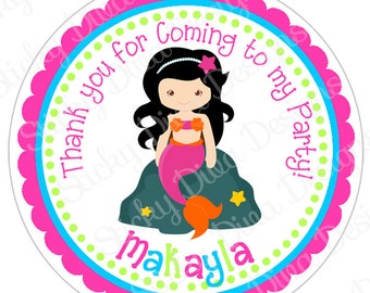 PERSONALIZED STICKERS - Adorable Mermaid Sticker Labels - Round Gloss Labels
