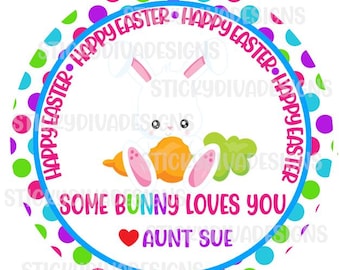 PERSONALIZED EASTER STICKERS - Some bunny loves you - Gloss Labels - Bridal Showers, Weddings, Baby Showers, Birthday Parties