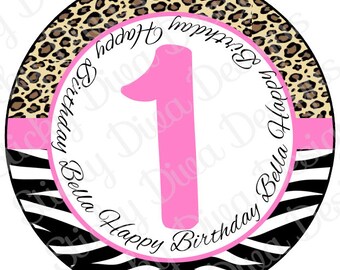 PERSONALIZED STICKERS - Custom Zebra Cheetah Monogrammed Labels - Round Gloss Labels