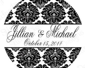 PERSONALIZED STICKERS - Custom Elegant Damask Wedding Monogrammed Labels  - 14 Sizes to choose from - Gloss Sticker Labels
