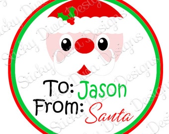 PERSONALIZED STICKERS - Custom Christmas Santa Gift Tag Labels- Round Gloss Labels - Great for Christmas Presents