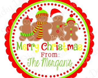PERSONALIZED STICKERS -Custom GINGERBREAD man Christmas Gift Tag-Address labels -  Labels- Round Gloss Labels - Great for Christmas Presents