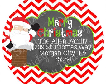 PERSONALIZED STICKERS - Custom Santa Christmas Gift Tag - Address labels -  Labels- Round Gloss Labels - Great for Christmas Presents
