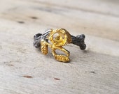 Citrine Branches 925 Silver and Gold Ring size 8