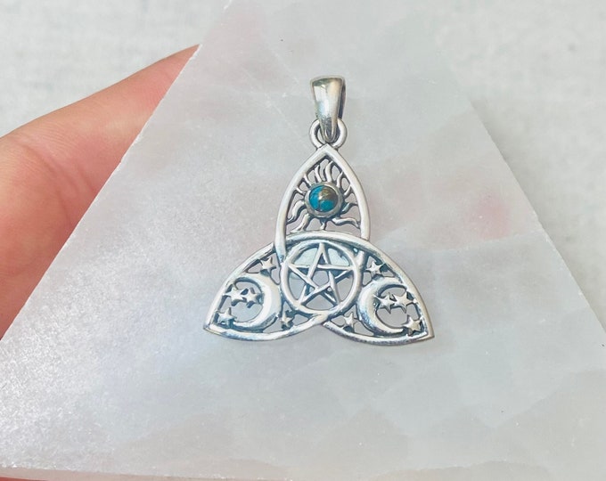 Spacey Trinity Pendant with Turquoise in sterling silver
