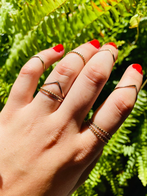 Gold Filled Stacking Rings • Gold Filled V Ring • Gold filled beaded ring • Gold Filled Medallion Ring • Gold Filled Hammered ring • Middy