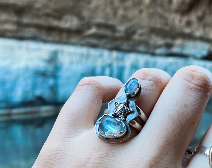 The Siren Ring • Moonstone and Starfish Ring • size 6.5