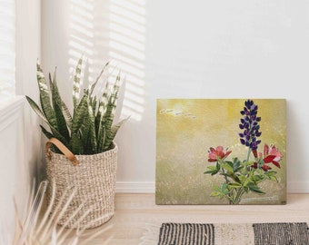 20"x16"x 1.5" Wrapped Canvas Printof a Paper Collage of Lupine and Indian Paintbrush - Inspirational - Wall Art